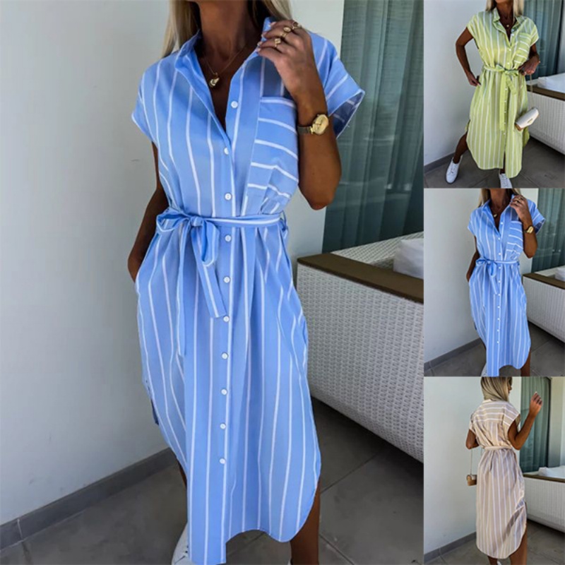 Summer Clothing Looks - Vestido camisero a rayas de manga