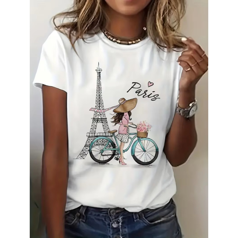 Summer Clothing In Paris - Camiseta de Algodón Estampada de Manga